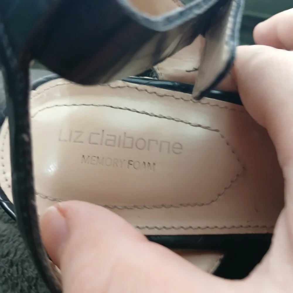 Liz Claiborne‎ Eastside Platform Wedge Sandals 7.5 Black Croc Espadrille Boho